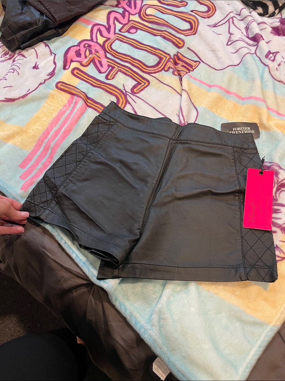 Forever 21 Black Quilted Faux-Leather Jegging Shorts